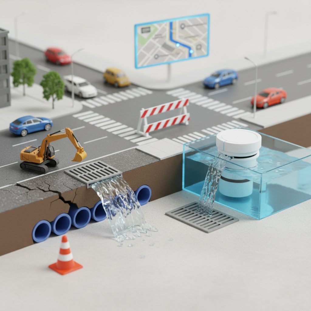 Eismo ribojimai Vilniuje: tvarkomas lietaus nuotakynas